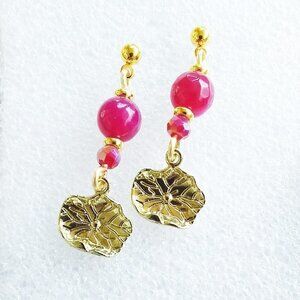 Gorgeous! Deep Rose Agates & Lotus Pad Earrings ~ Boldy Feminine & Alluring!